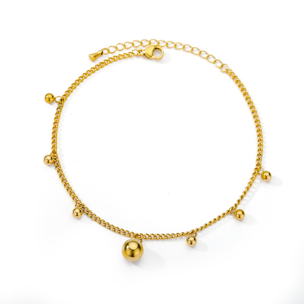 Beaded Star Cable Snake Chain Anklets Gold Color