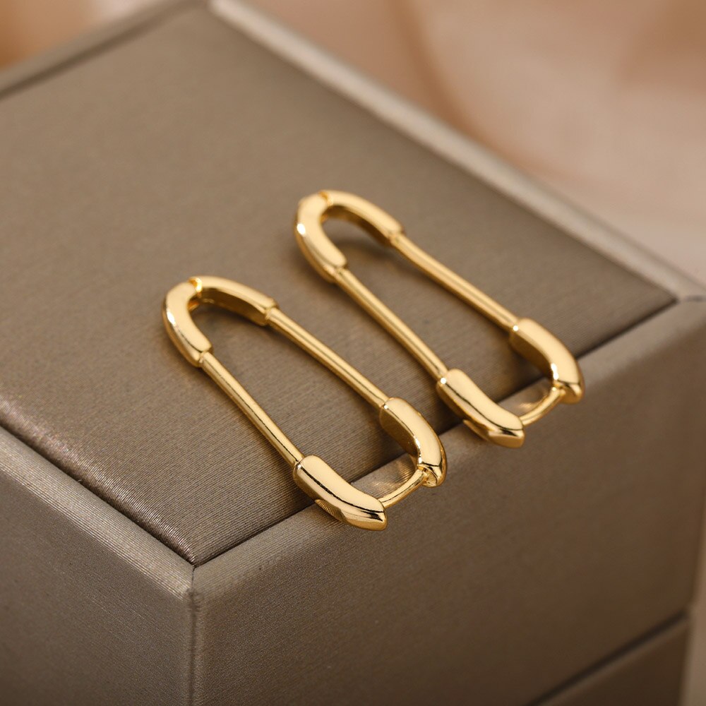 Geometric Safety Pin Earrings Stainless Steel Plated