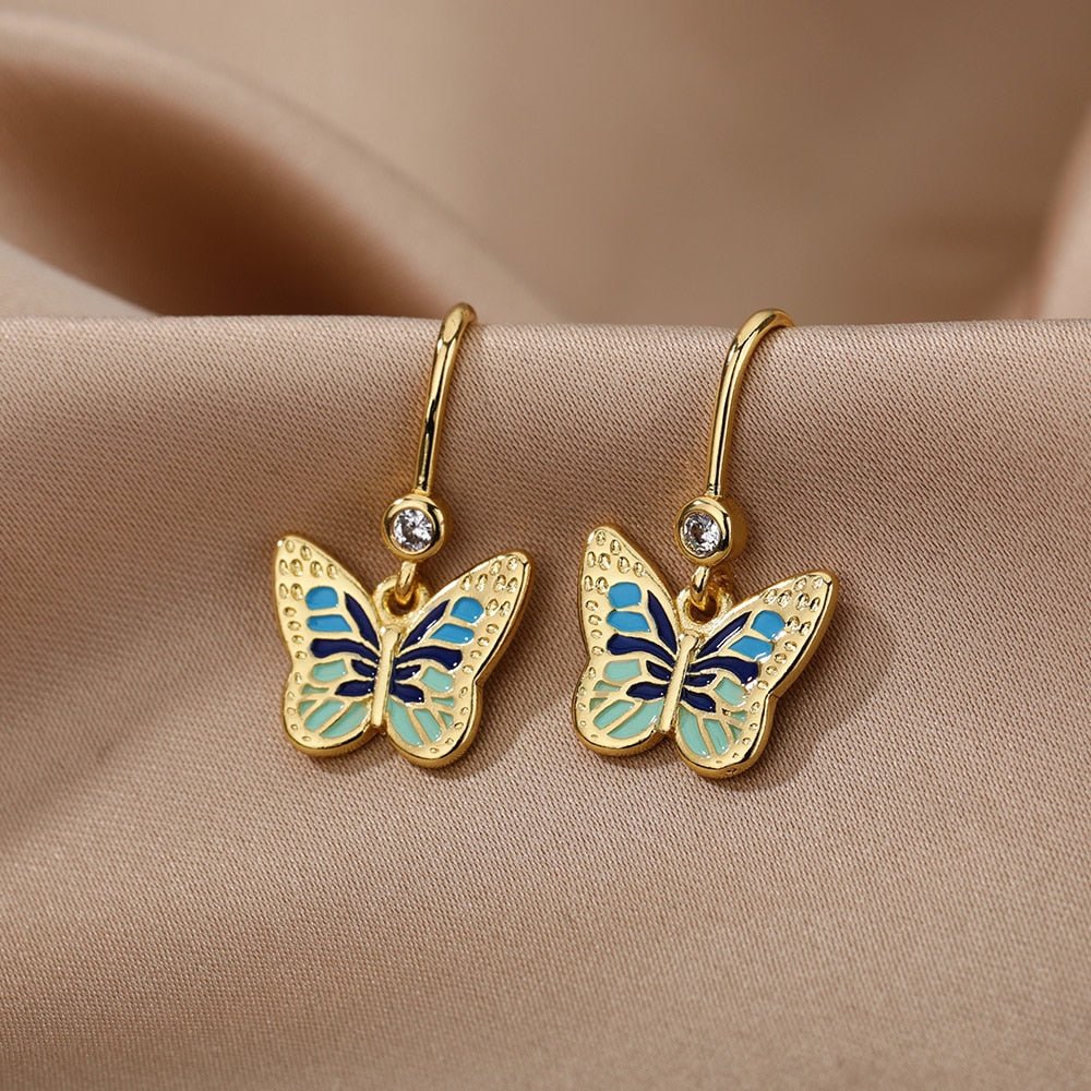 Colorful Golden Stainless Steel Butterfly Earrings
