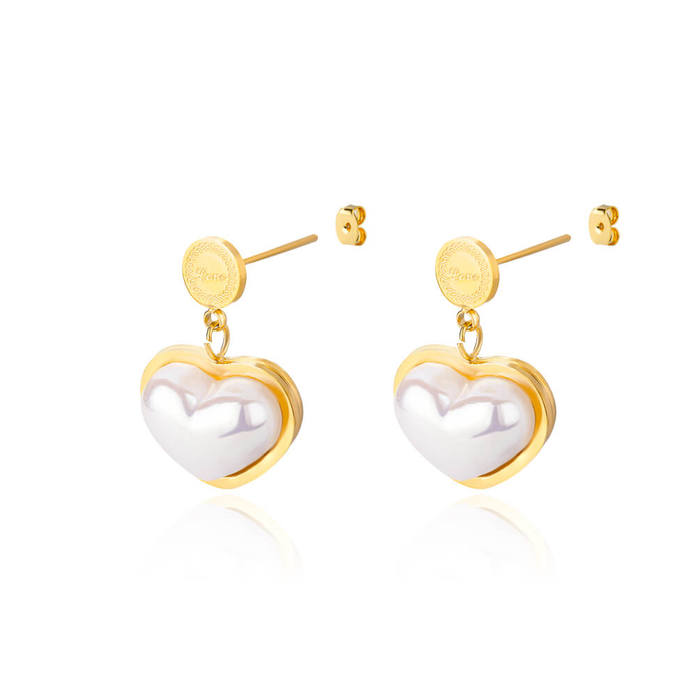 Stainless Steel Heart Pearl Earrings