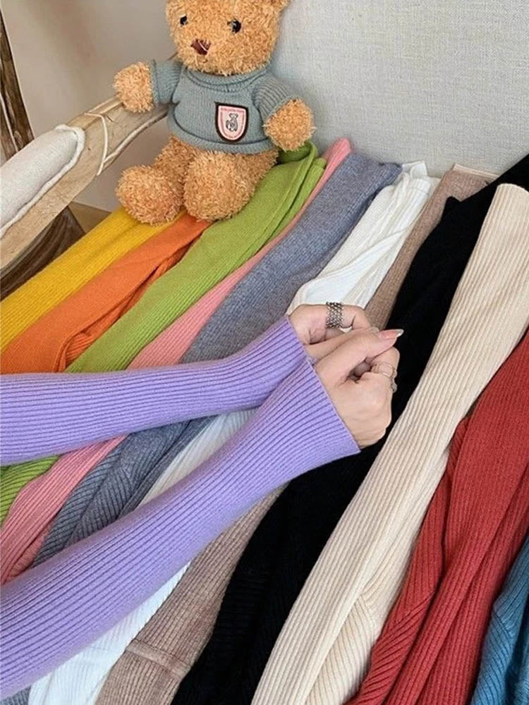 Ribbed Long Sleeve Turtle Neck Pullover