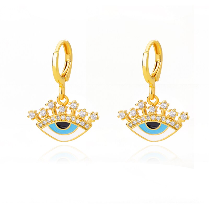 Gold Color Blue Evil Eye Hoop Earrings