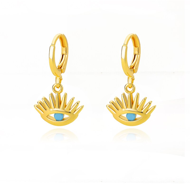 Gold Color Blue Evil Eye Hoop Earrings