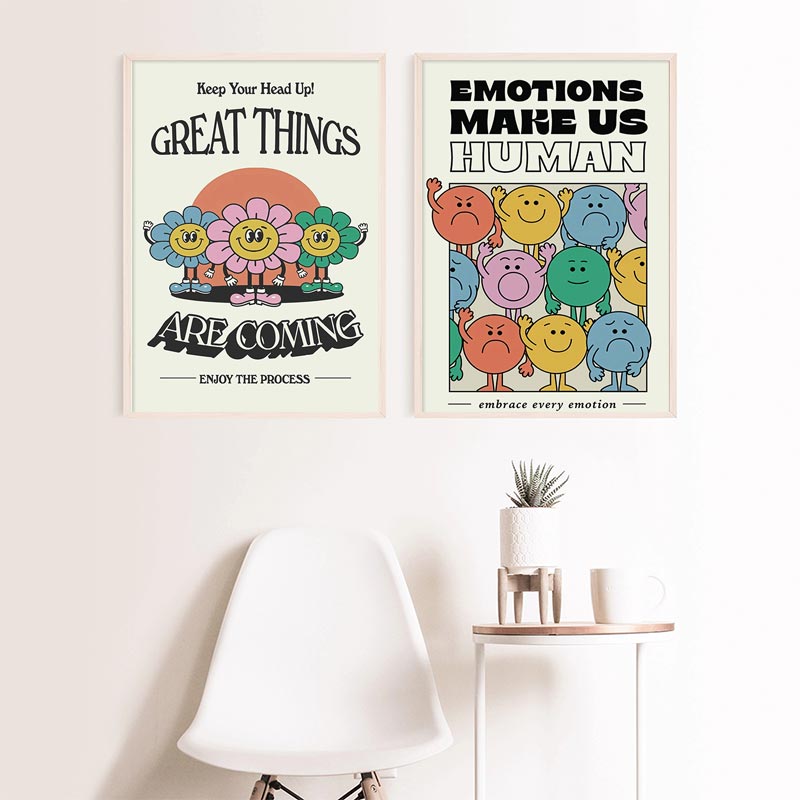 Retro Cute Colorful Positive Quote Wall Art Posters