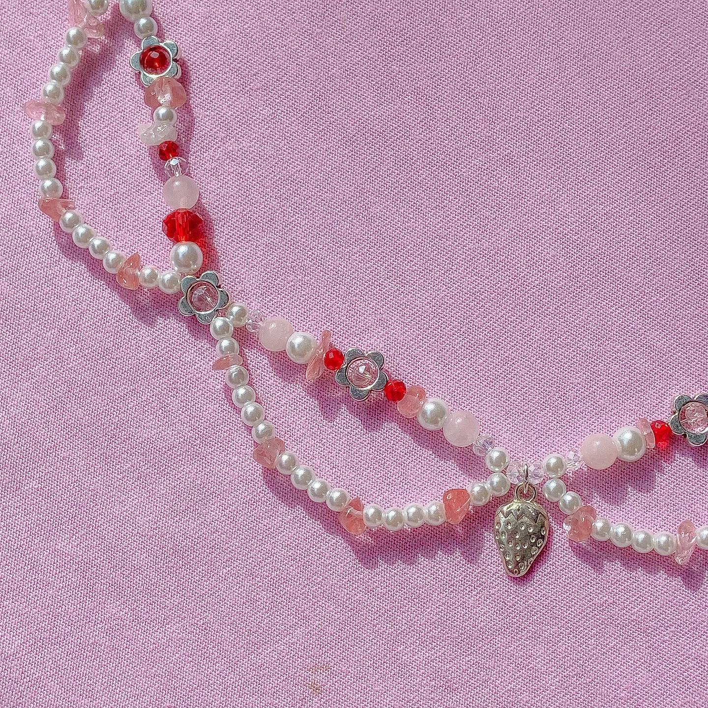 Fairycore Cottagecore Strawberry Cute Beaded Faux Pearl Necklace