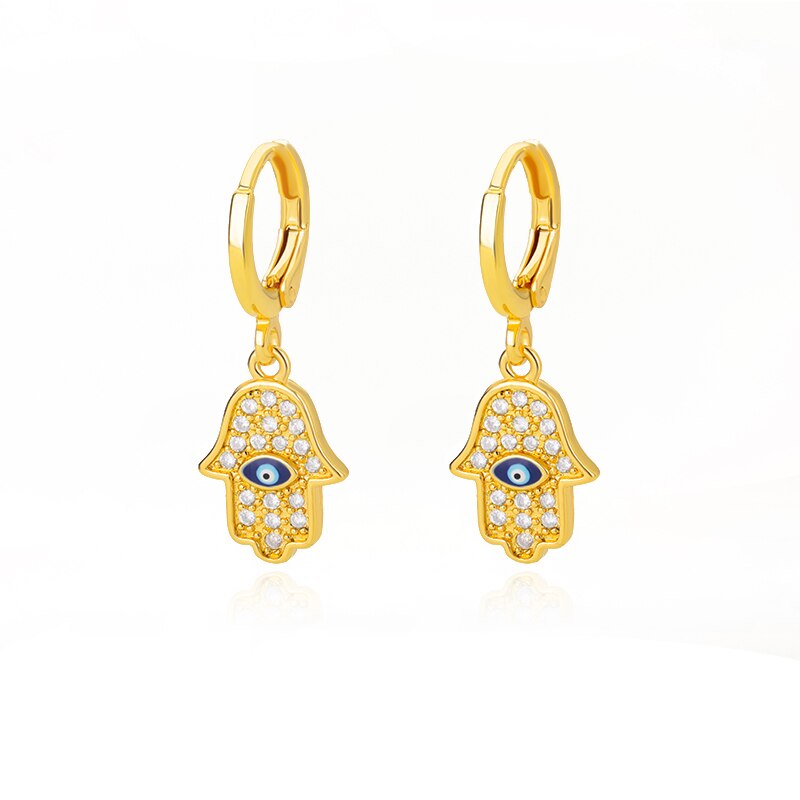 Gold Color Blue Evil Eye Hoop Earrings