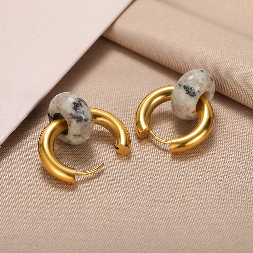 Colorful Natural/Synthetic Stone Drop Earring Stainless Steel Gold Color