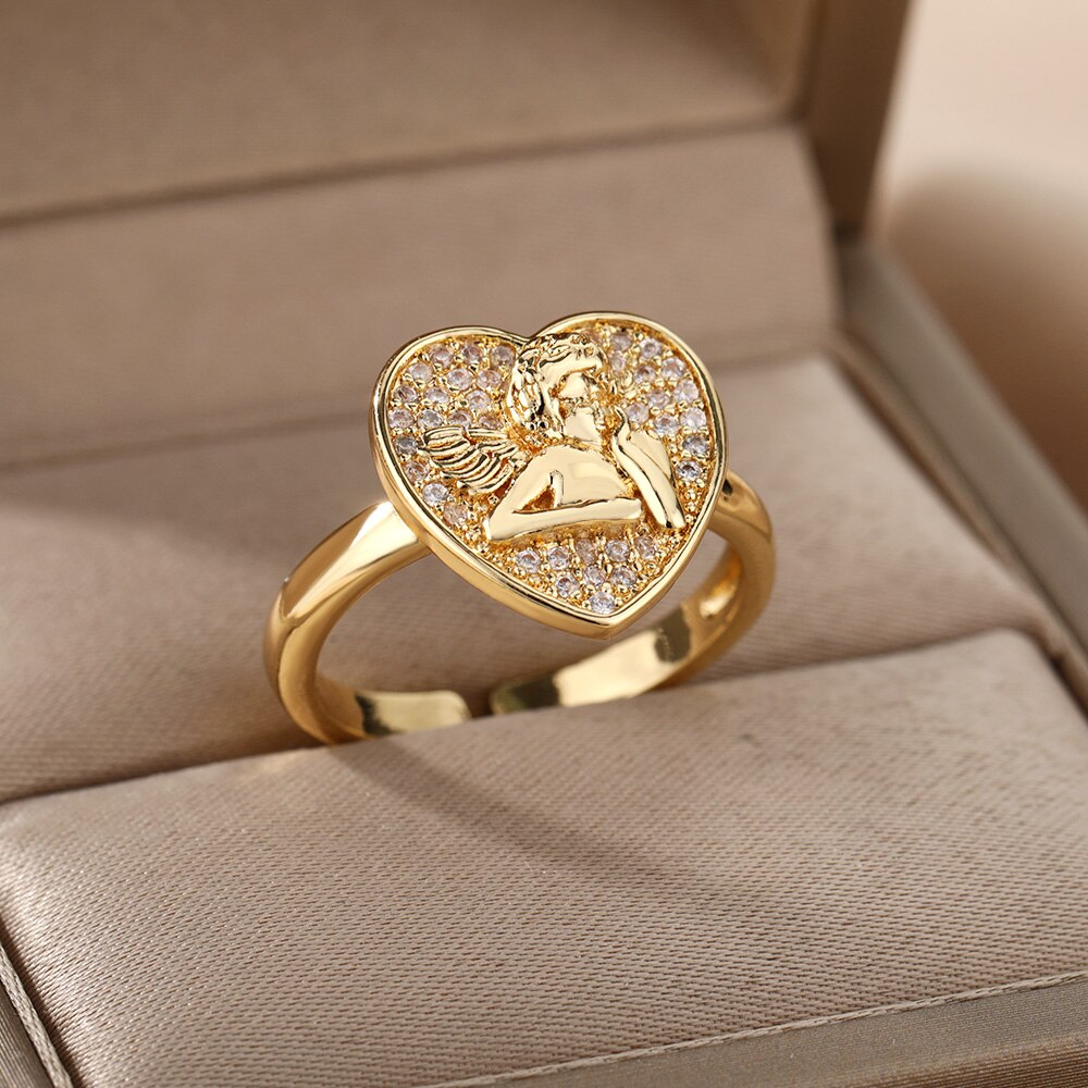 Angel Ring Zircon Stainless Steel Heart