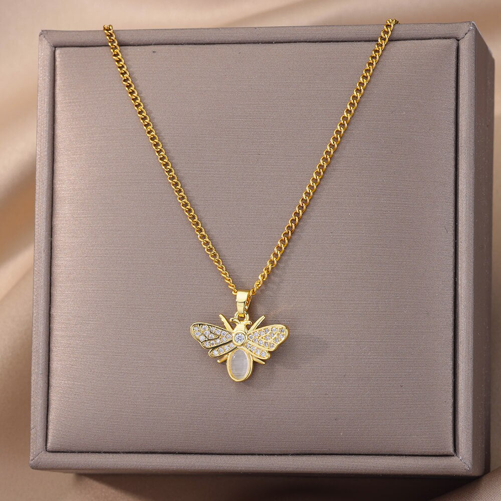 Four Leaf Clover Pendant Necklace For Women Stainless Steel Gold Color