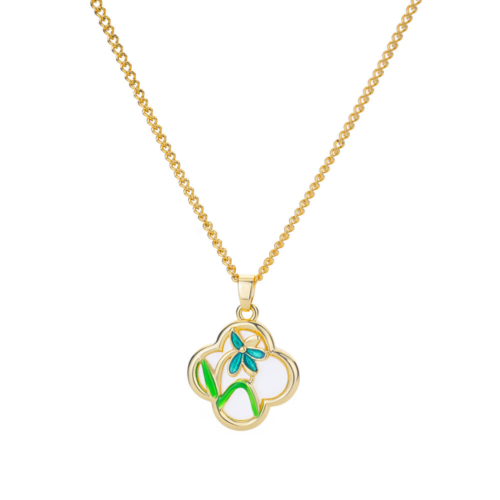 Four Leaf Clover Pendant Necklace For Women Stainless Steel Gold Color