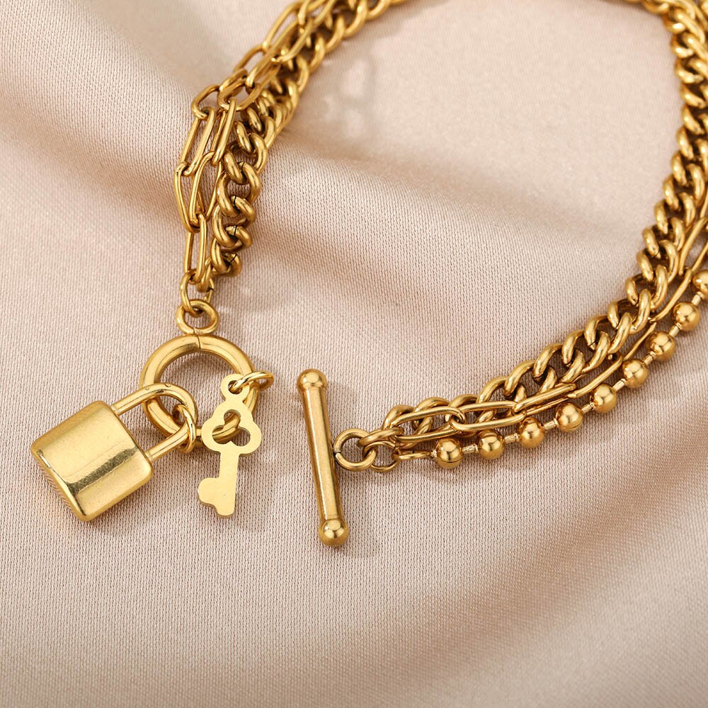 Punk Multilayer Chain Key Lock Bracelet