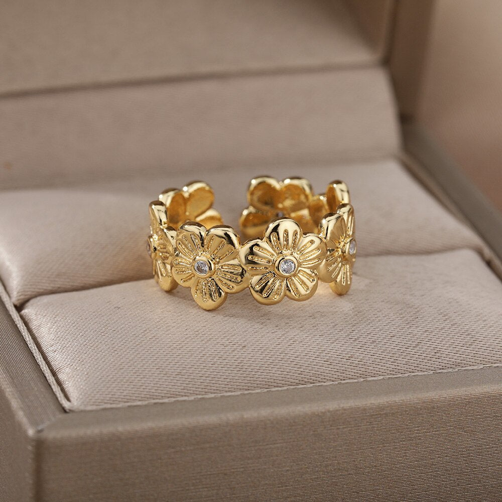 Chrysanthemum Stainless Steel Gold Color Ring