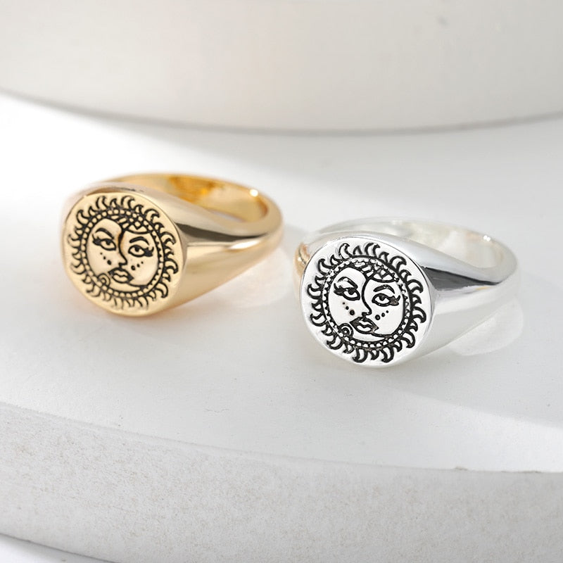 Aesthetic Stainless Steel Face Moon Ring