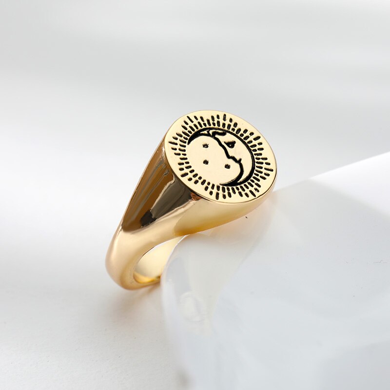 Aesthetic Stainless Steel Face Moon Ring