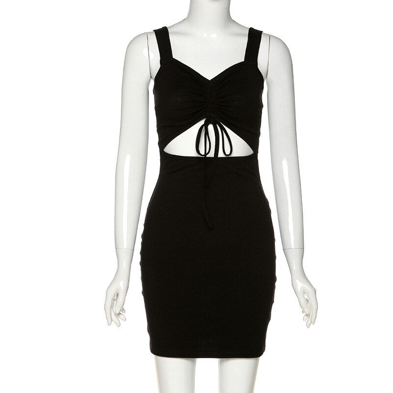 Black Cutout Tie Detail Bodycon Dress