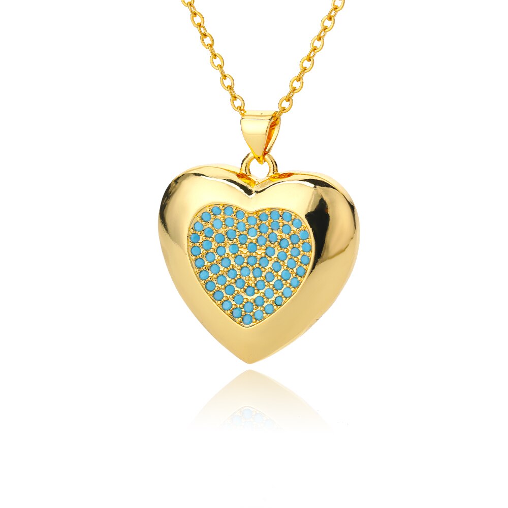 Cute Stainless Steel Five Colors Zircon Heart Pendant Necklace