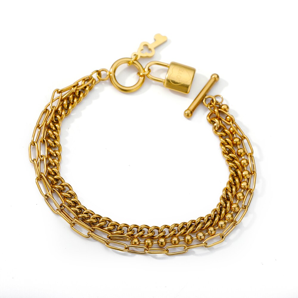 Punk Multilayer Chain Key Lock Bracelet