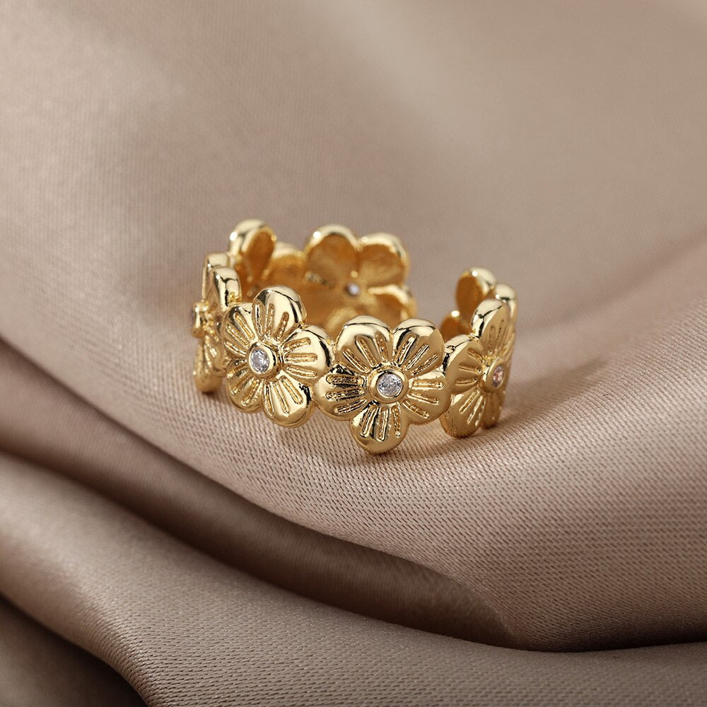 Chrysanthemum Stainless Steel Gold Color Ring