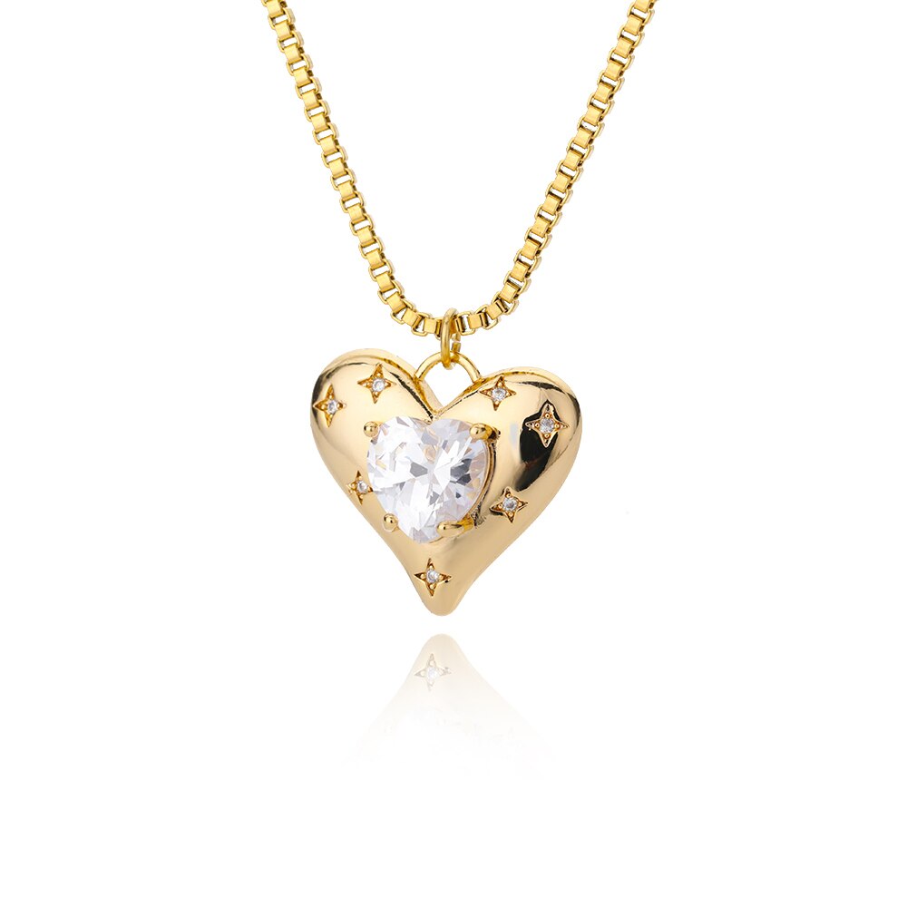 Rhinestone Heart Zircon Necklace Stainless Steel