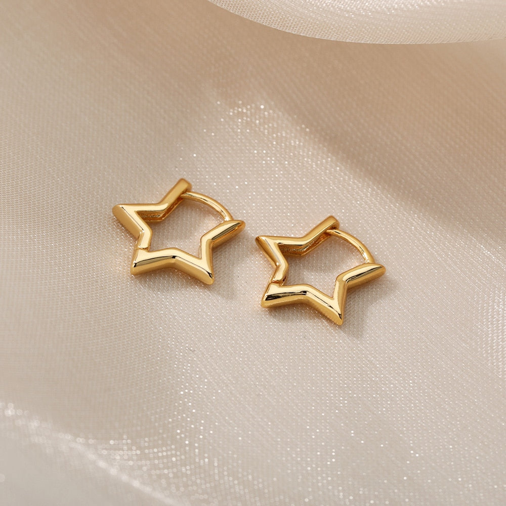 Geometric Star Or Heart Earrings Stainless Steel Plated