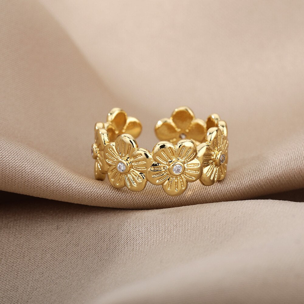 Chrysanthemum Stainless Steel Gold Color Ring