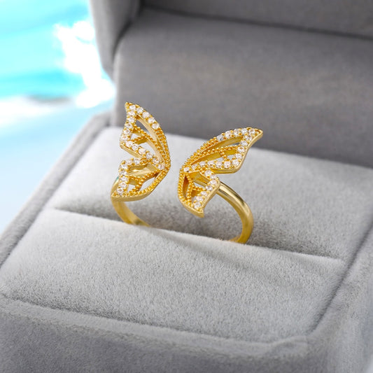 Adjustable Stainless Steel Butterfly Rhinestone Ring