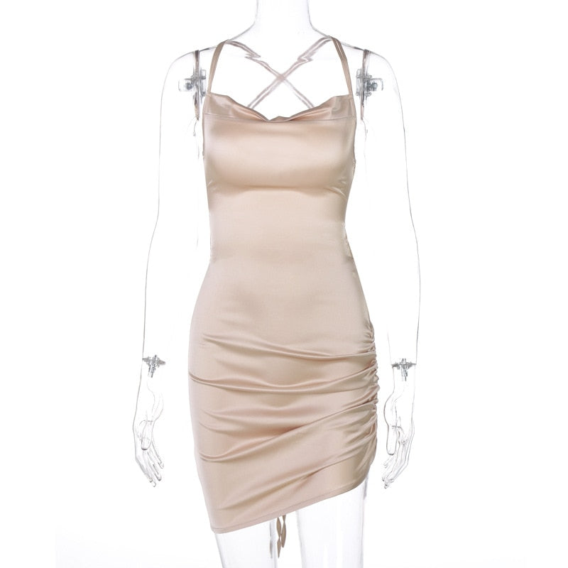 Ruched Satin Bodycon Mini Dress