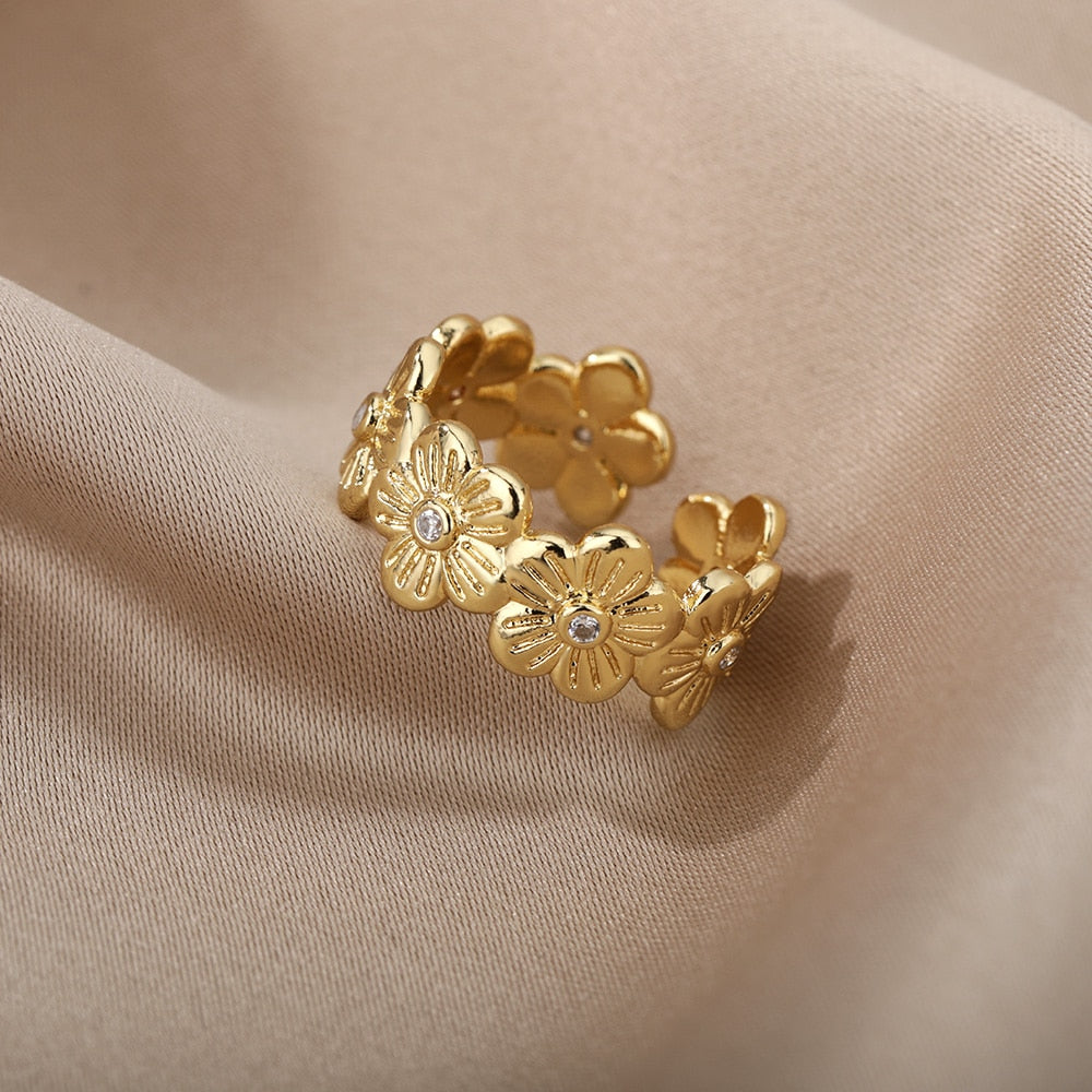 Chrysanthemum Stainless Steel Gold Color Ring