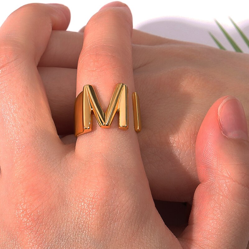 Initial A-Z Letter Rings Stainless Steel Adjustable