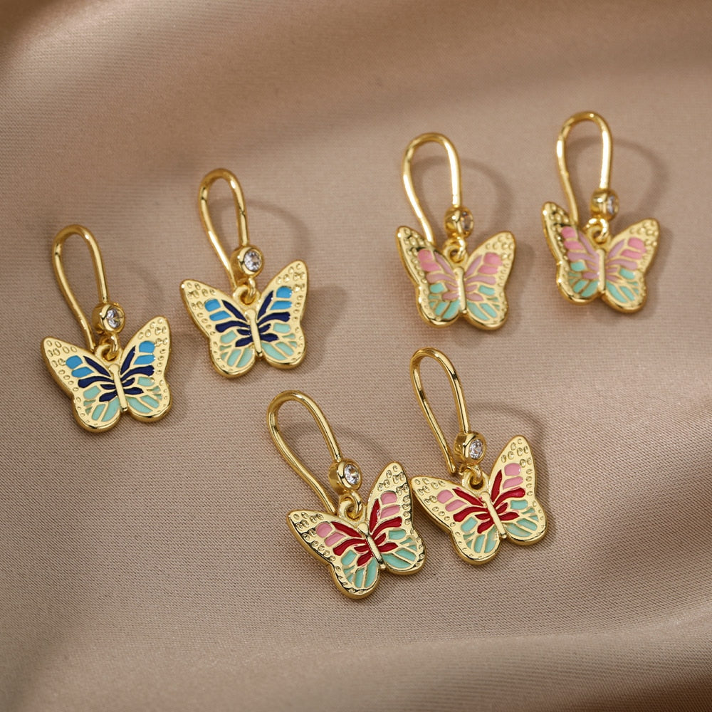 Colorful Golden Stainless Steel Butterfly Earrings