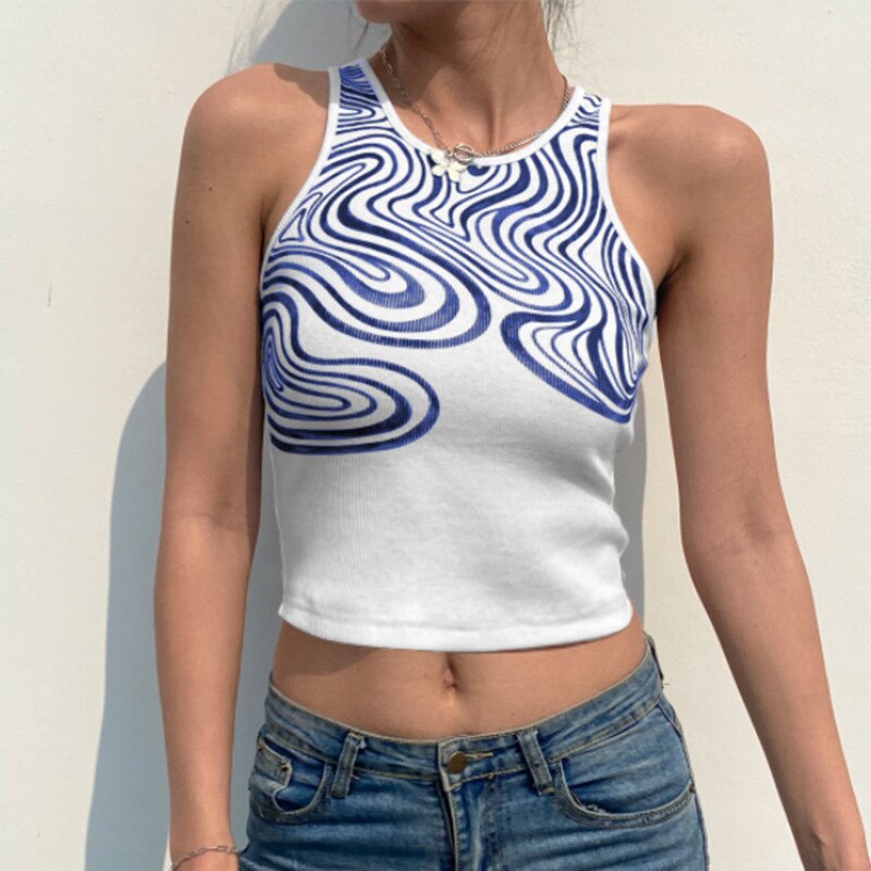 Retro Graphic Print Swirl Design Tank Top