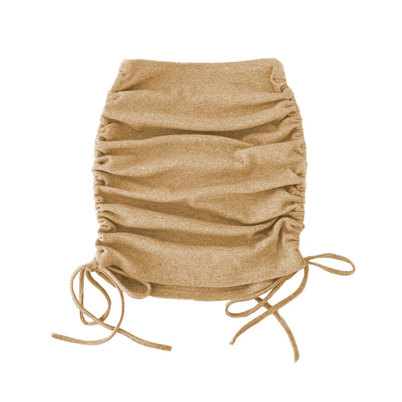 Cute Comfy Ribbed Draw String Stretch Skirt