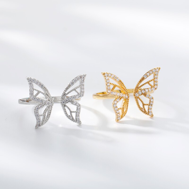 Adjustable Stainless Steel Butterfly Rhinestone Ring