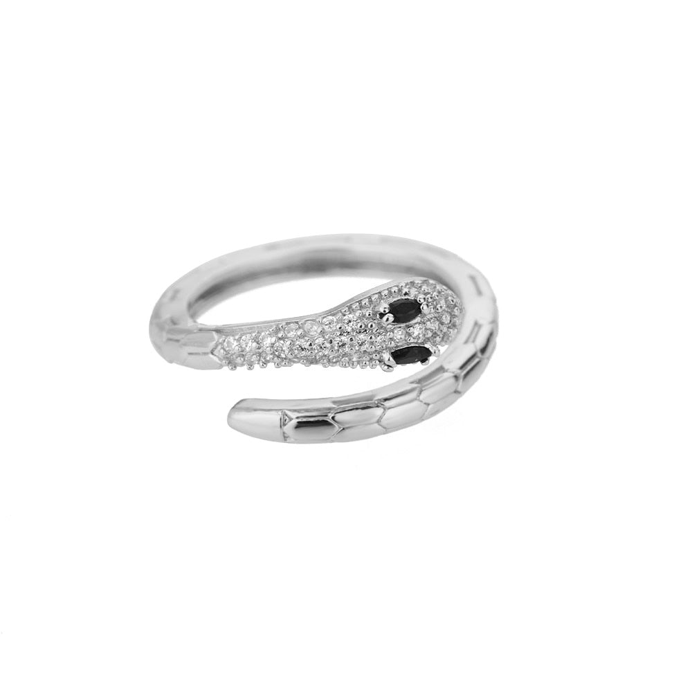 Snake Zircon Stainless Steel Snake Open Adjustable Ring