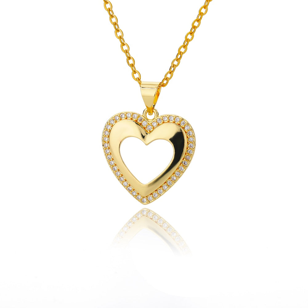 Cute Stainless Steel Five Colors Zircon Heart Pendant Necklace