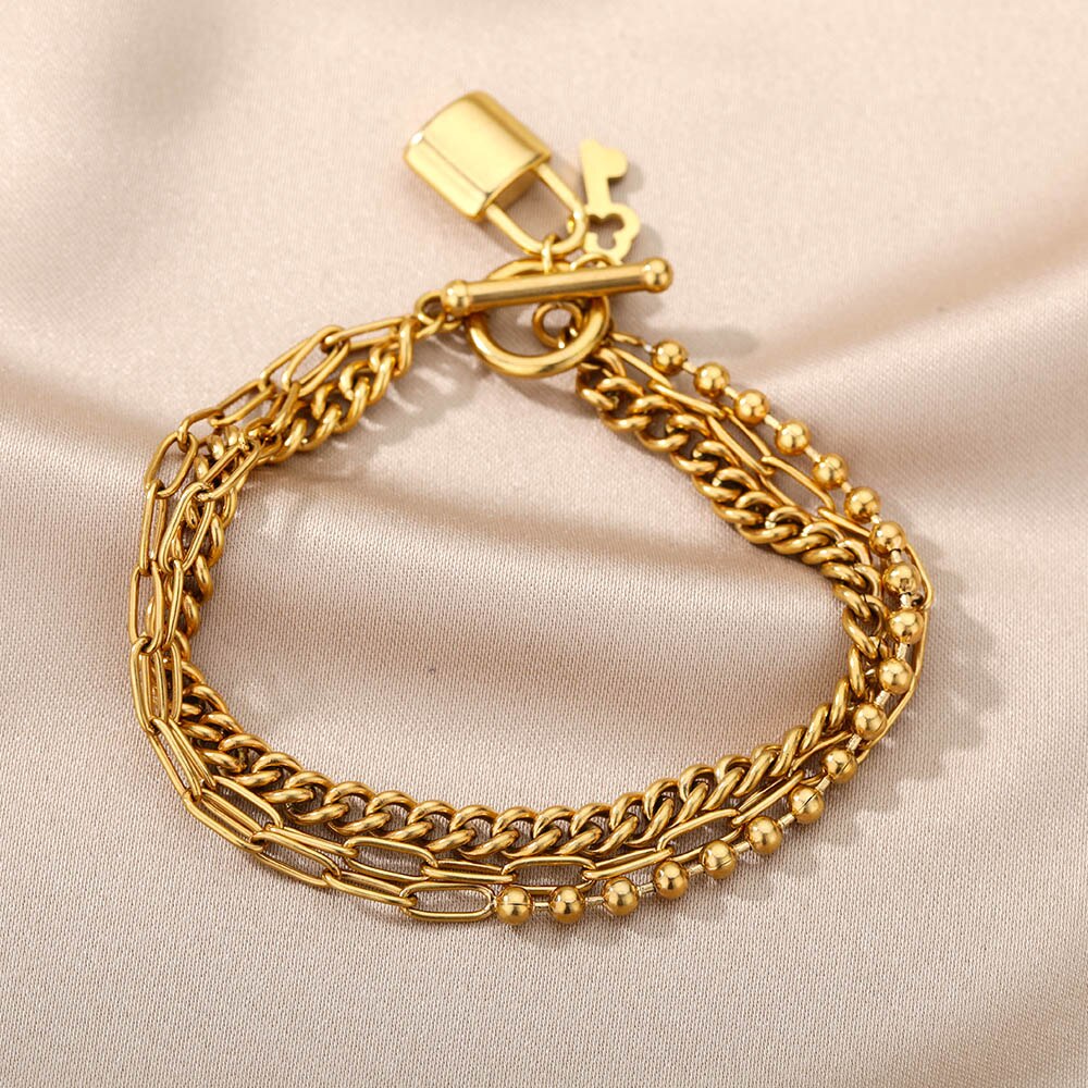 Punk Multilayer Chain Key Lock Bracelet