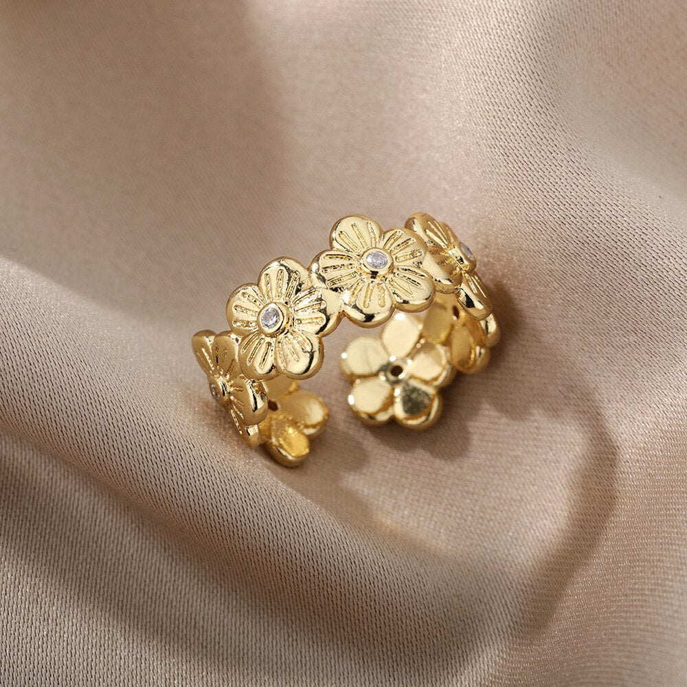 Chrysanthemum Stainless Steel Gold Color Ring