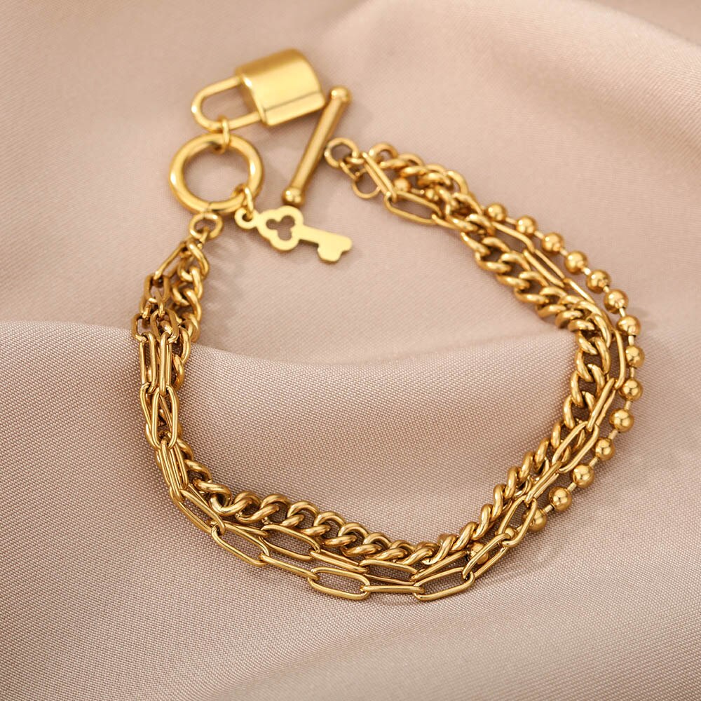 Punk Multilayer Chain Key Lock Bracelet