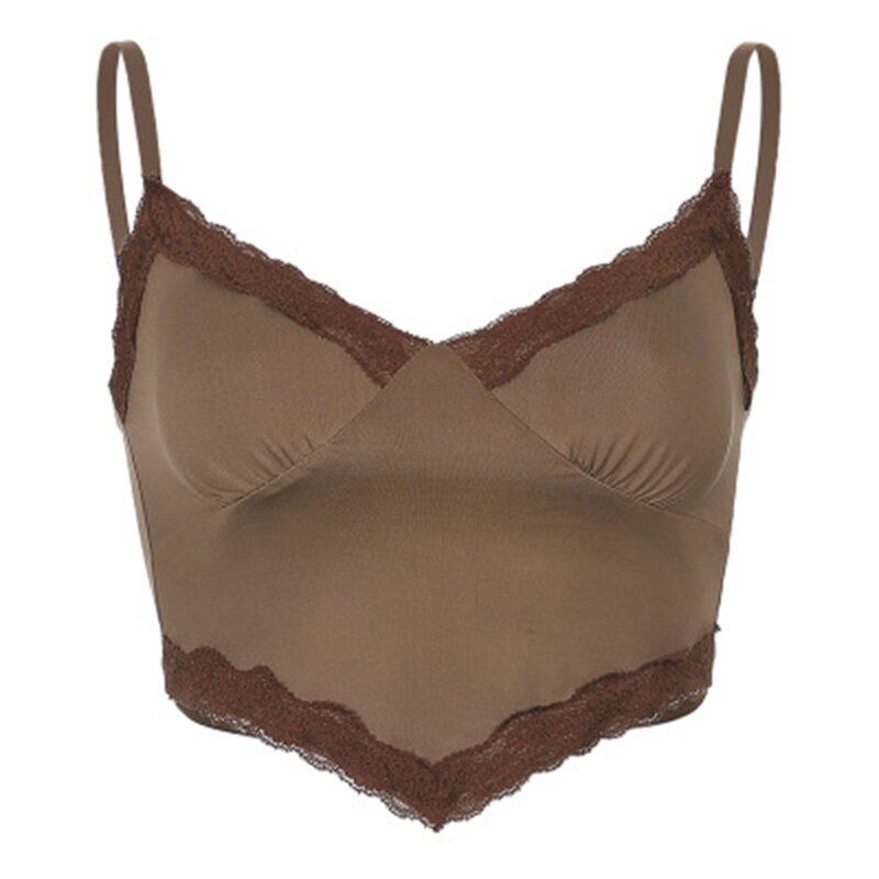 Brown Lace Detail V Shape Cami