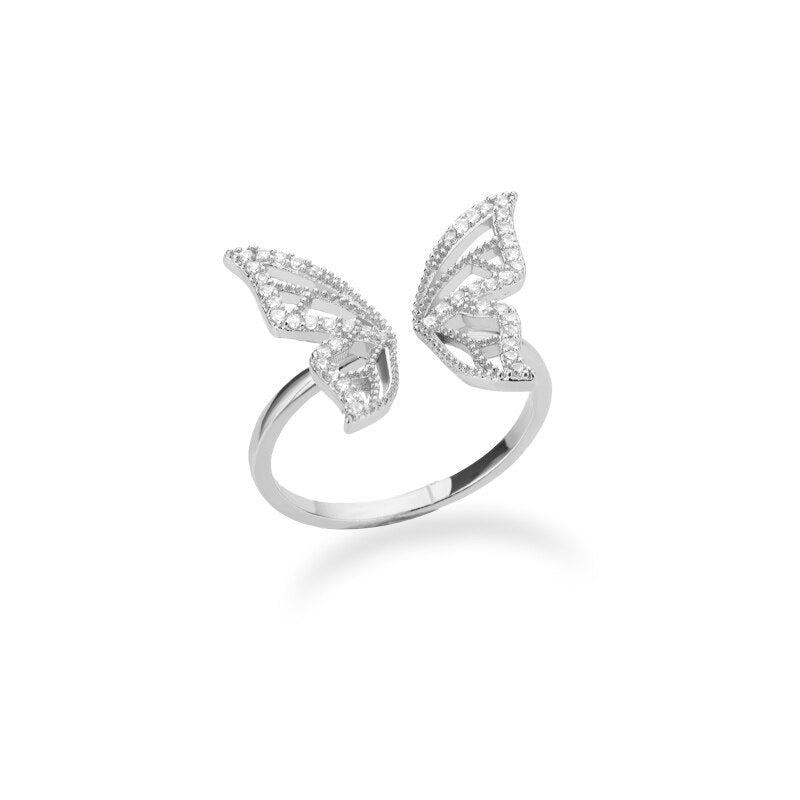 Adjustable Stainless Steel Butterfly Rhinestone Ring