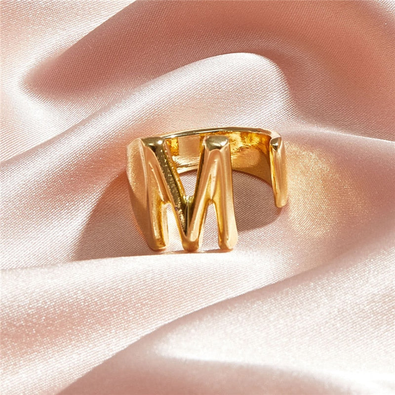 Initial A-Z Letter Rings Stainless Steel Adjustable