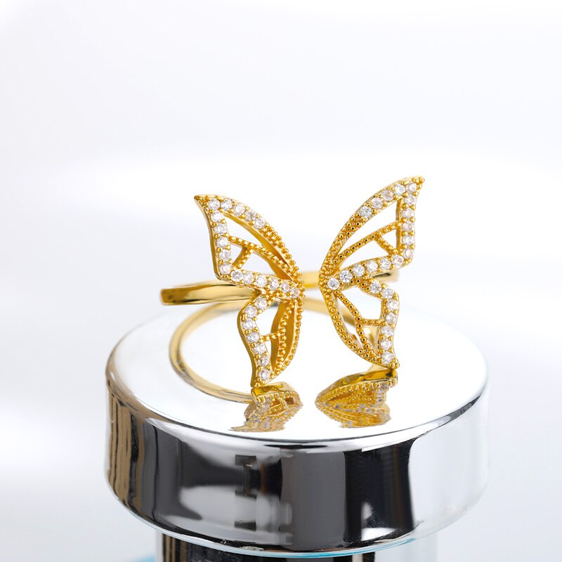 Adjustable Stainless Steel Butterfly Rhinestone Ring