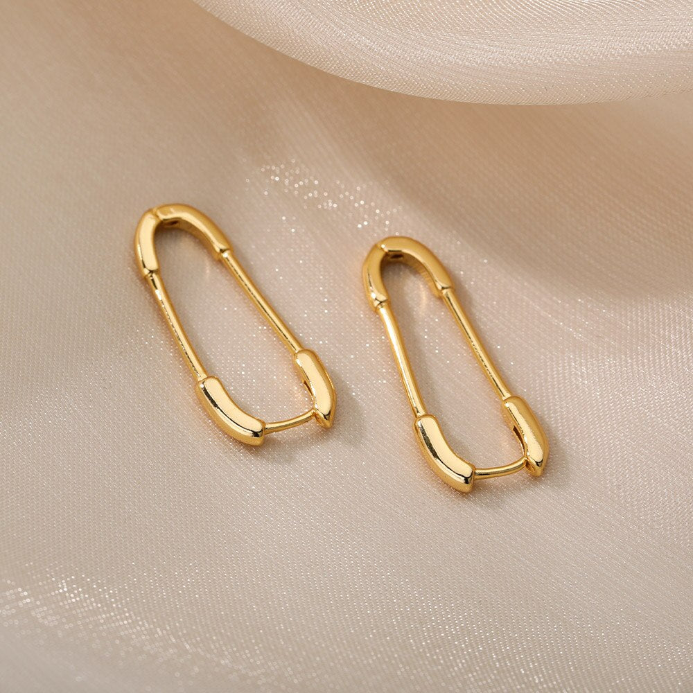 Geometric Safety Pin Earrings Stainless Steel Plated