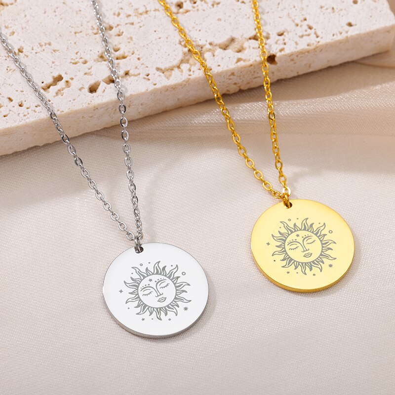 316L Stainless Steel Necklace Plated Ethnic Sun Face Pendant