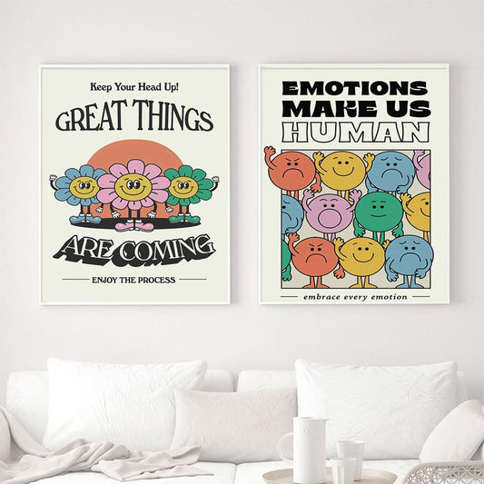 Retro Cute Colorful Positive Quote Wall Art Posters