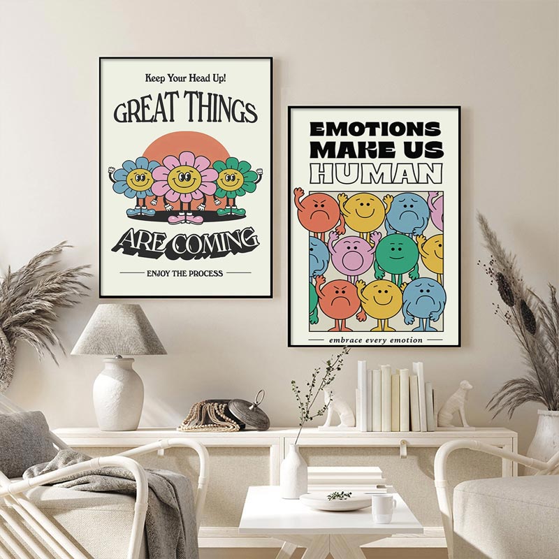 Retro Cute Colorful Positive Quote Wall Art Posters