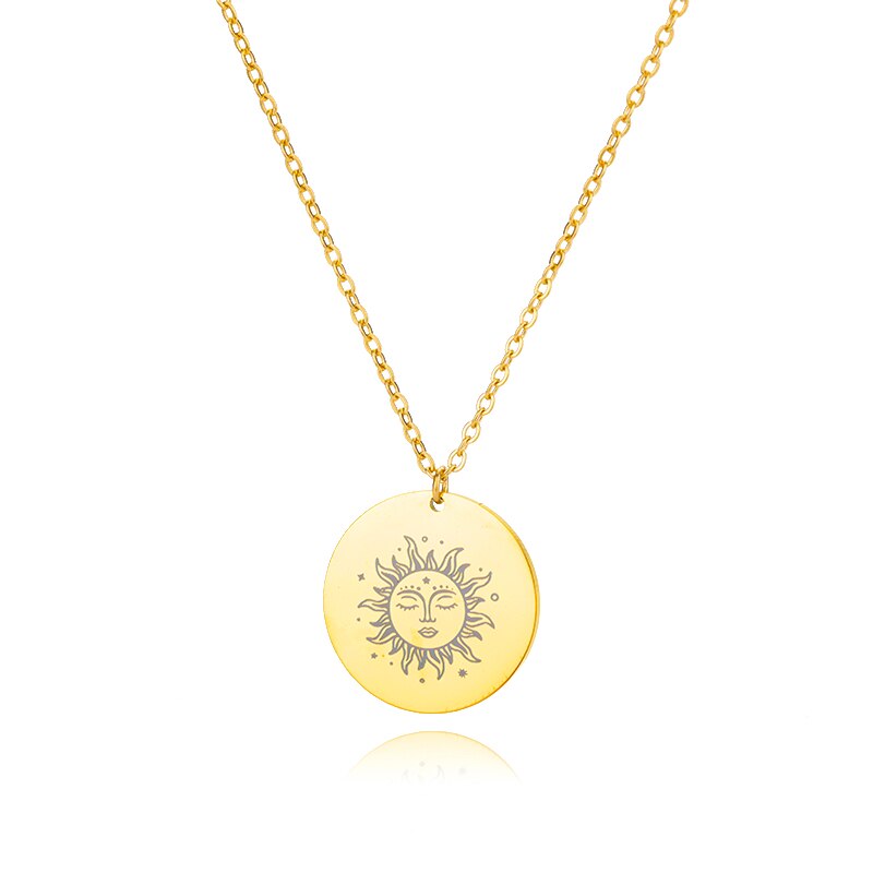 316L Stainless Steel Necklace Plated Ethnic Sun Face Pendant