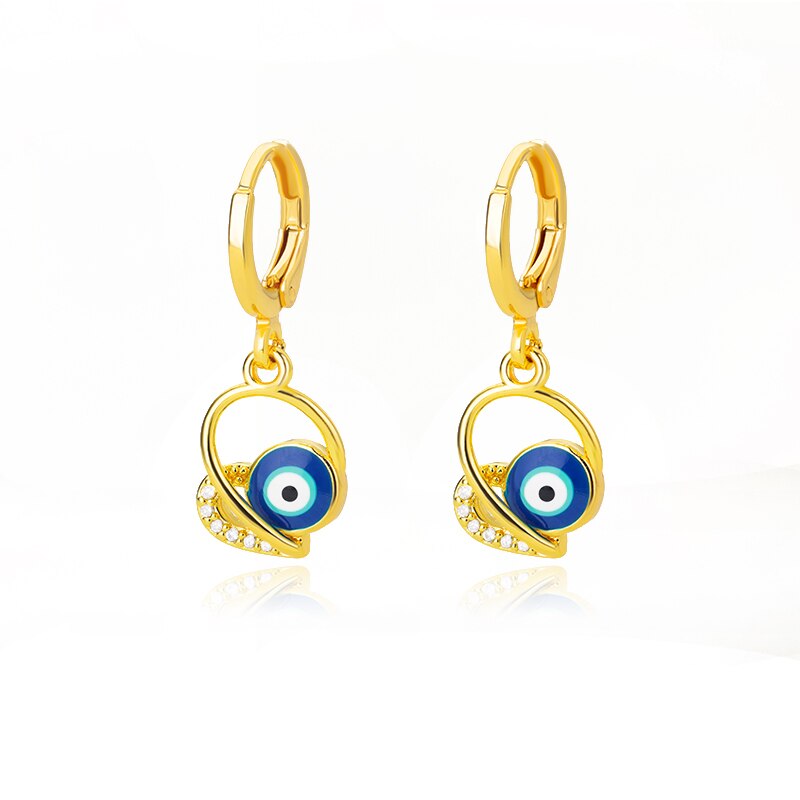 Gold Color Blue Evil Eye Hoop Earrings