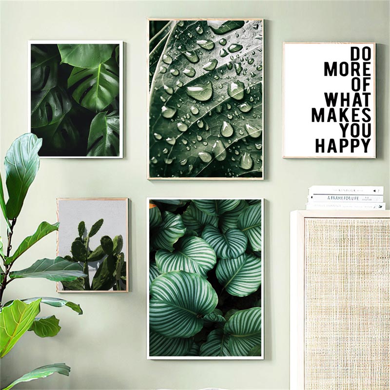 Green Tropical Plant Painting Monstera Cactus Poster Wall Art