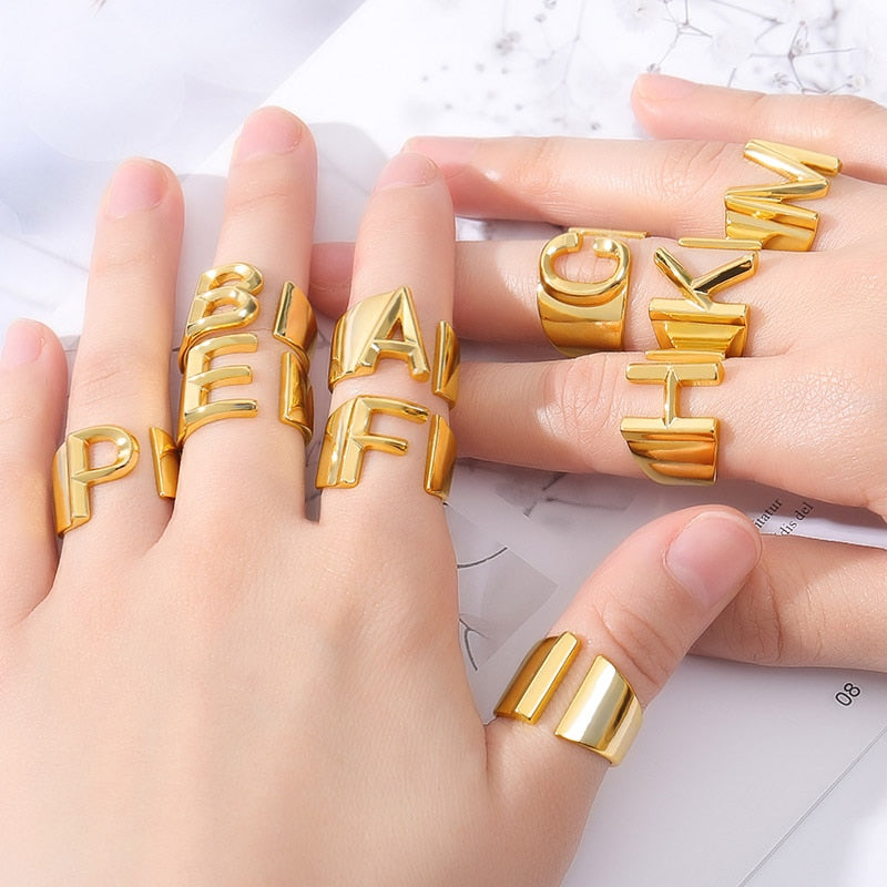 Initial A-Z Letter Rings Stainless Steel Adjustable